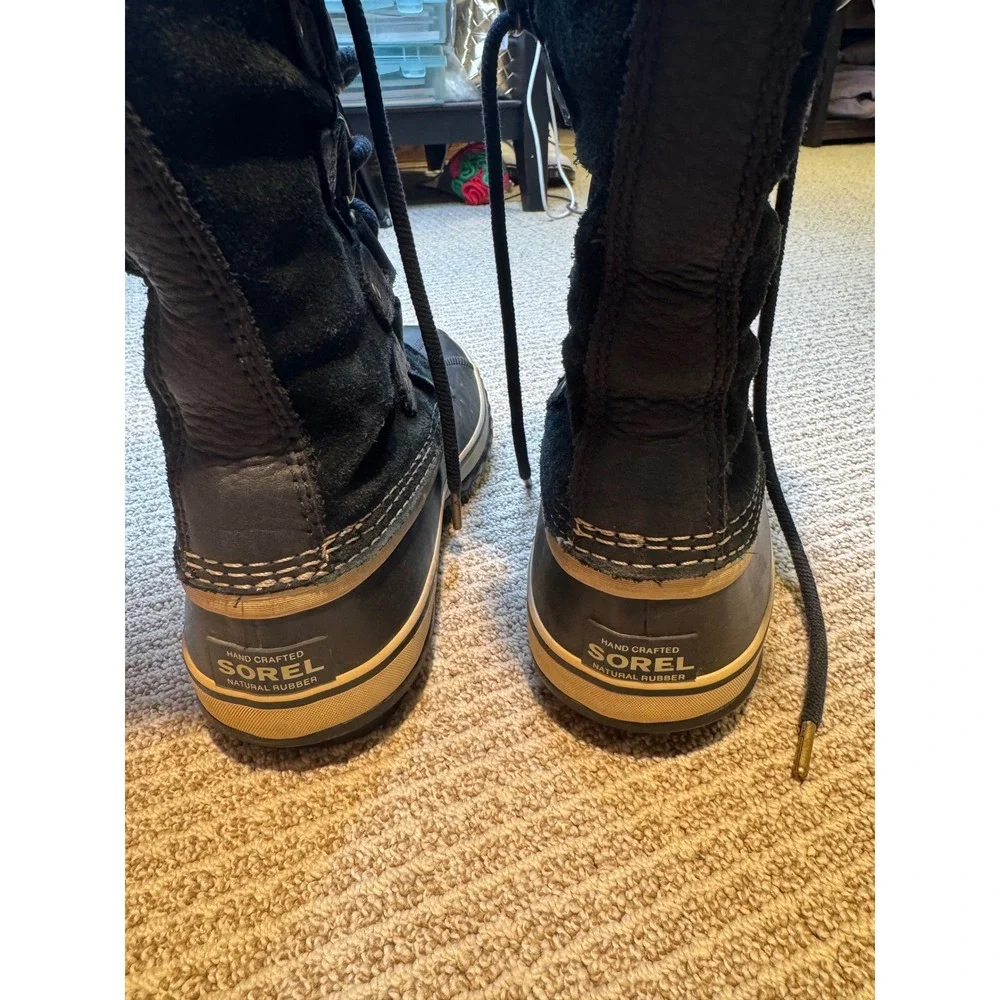 Sorel Women's Waterproof Snow Boots Size 10 Black Faux Fur Lace Up duck boots‎